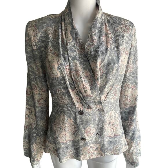 Vintage Silk Top by Classiques 100% Silk Double Breasted Pink Gray Size 4 - Picture 9 of 9